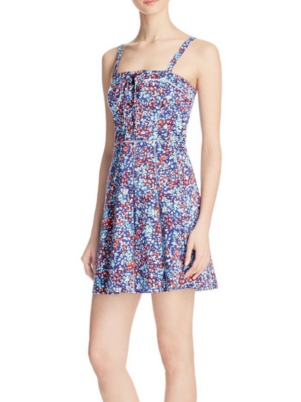 Parker Blue Floral Fit and Flare Sleeveless Mini Dress XS